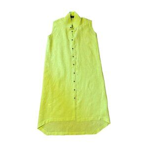 $875 Eskandar 1 10/12 Linen Sleeveless Shirt Dress Lagenlook Duster Midi Green